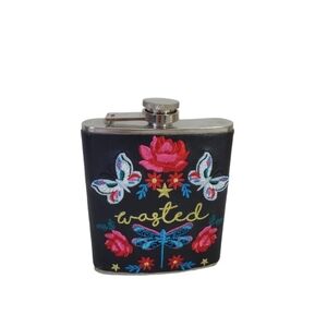 Stainless Steel 7 OZ Flask  Flowers & Butterflies Embroidered Read Below